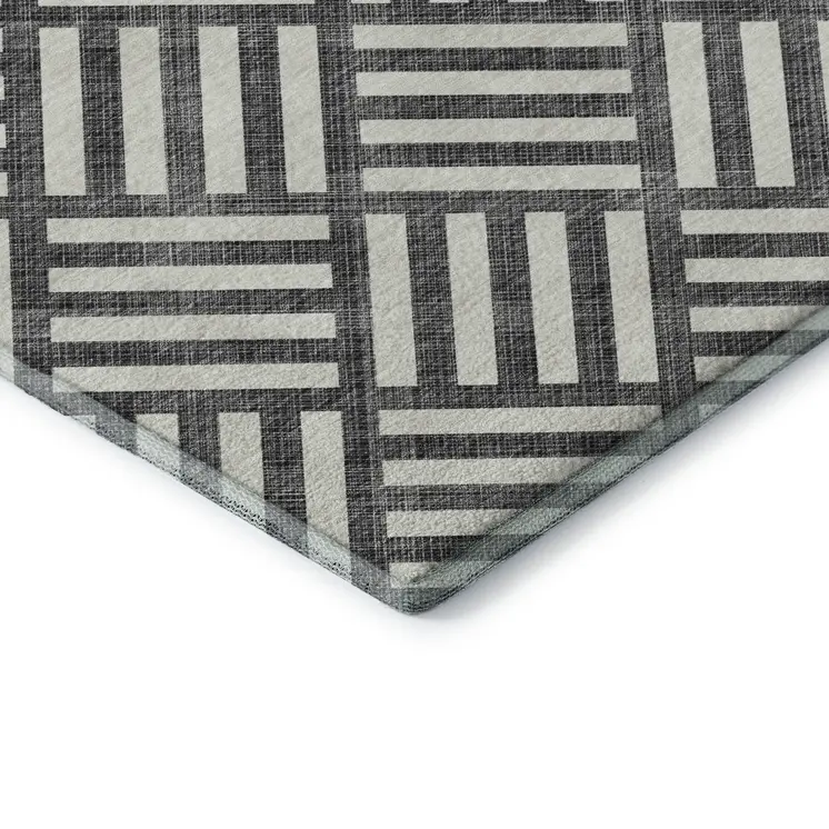3' X 5' Black And Ivory Geometric Washable Area Rug With UV Protection