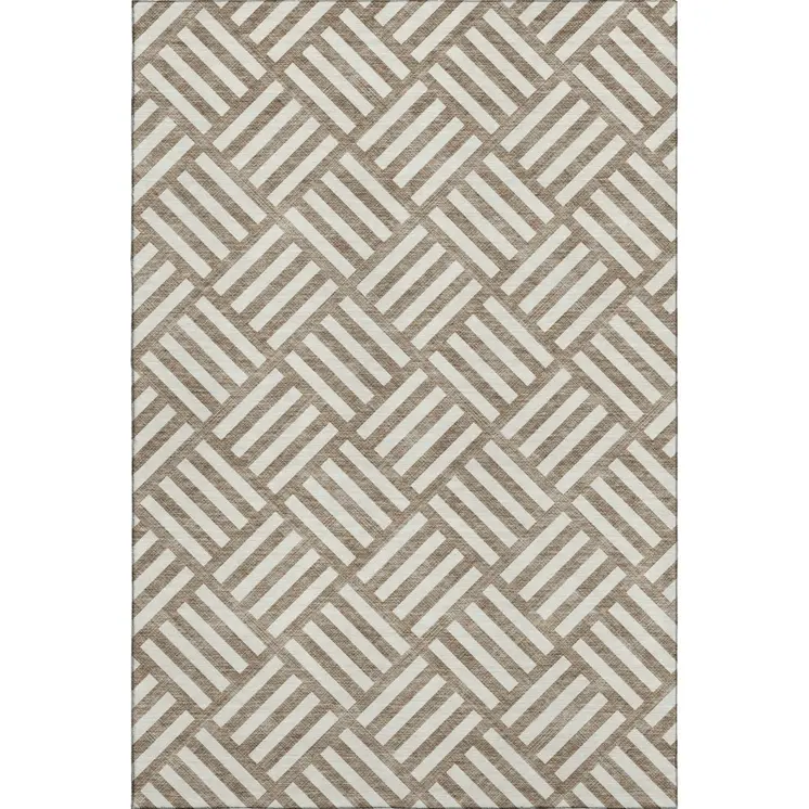 5' X 8' Brown And Ivory Geometric Washable Area Rug With UV Protection