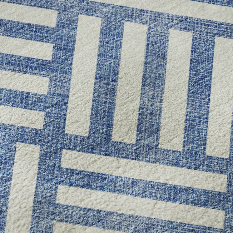 10' X 14' Blue And Ivory Geometric Washable Area Rug With UV Protection