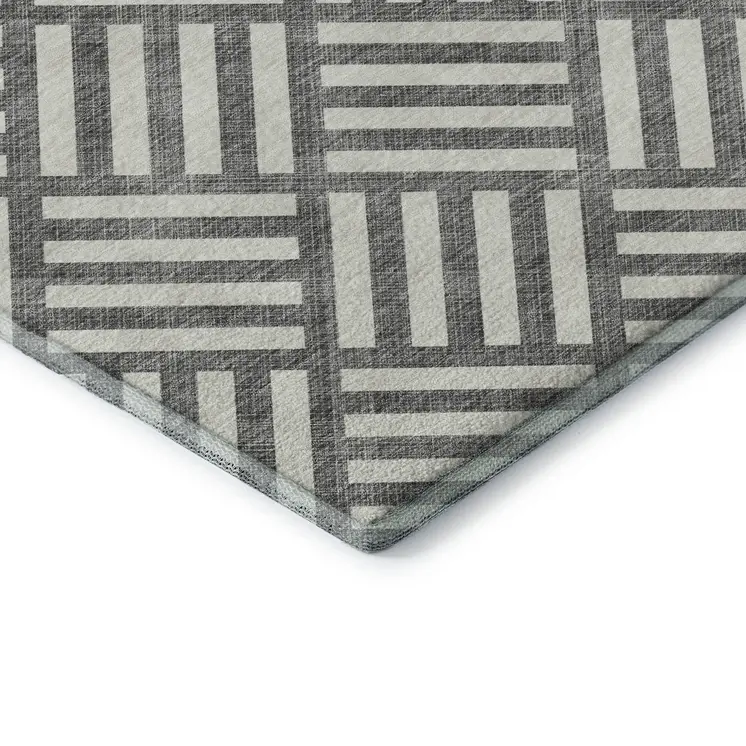 9' X 12' Charcoal And Ivory Geometric Washable Area Rug With UV Protection