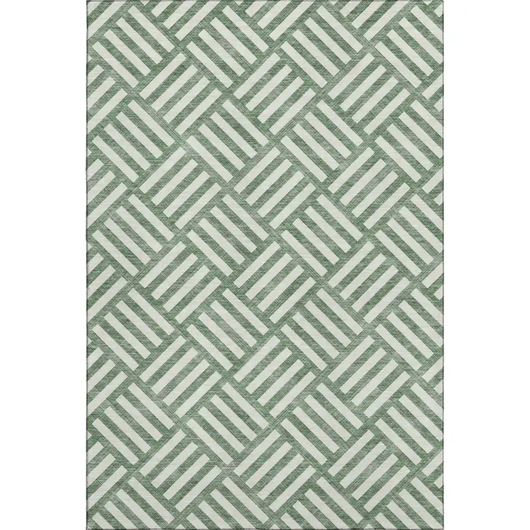 10' X 14' Green And Ivory Geometric Washable Area Rug With UV Protection