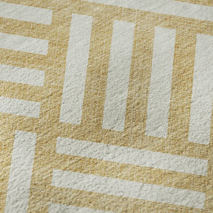 10' X 14' Gold And Ivory Geometric Washable Area Rug With UV Protection