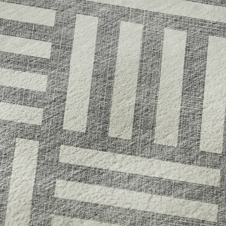 8' X 10' Gray And Ivory Geometric Washable Area Rug With UV Protection