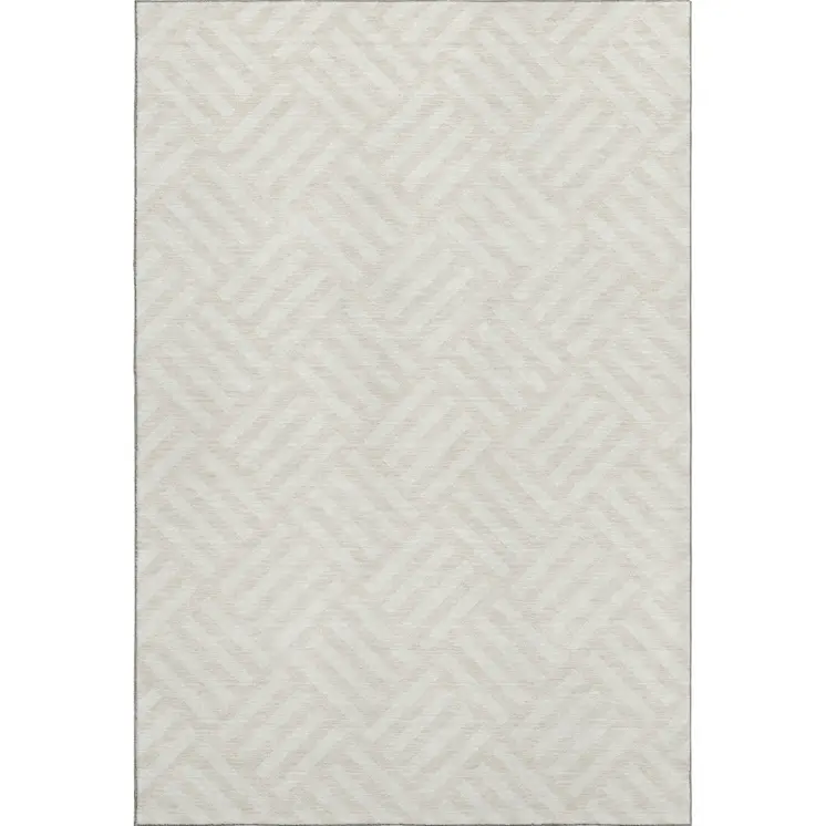 3' X 5' Ivory And Beige Geometric Washable Area Rug With UV Protection