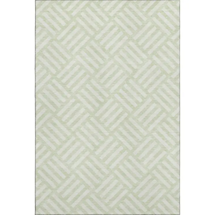 5' X 8' Mint Green And Ivory Geometric Washable Area Rug With UV Protection
