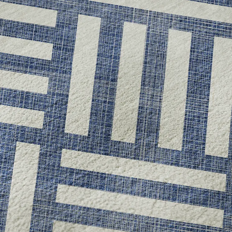 5' X 8' Navy Blue And Ivory Geometric Washable Area Rug With UV Protection