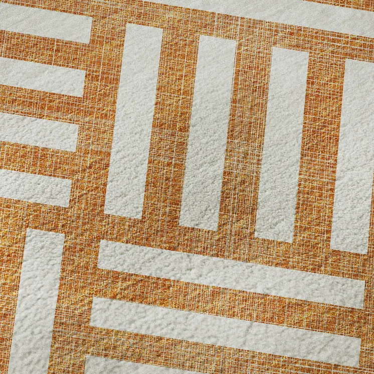10' X 14' Orange And Ivory Geometric Washable Area Rug With UV Protection