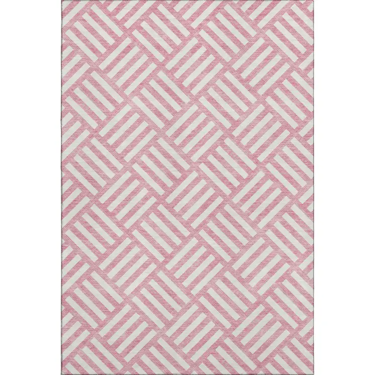 10' X 14' Pink And Ivory Geometric Washable Area Rug With UV Protection