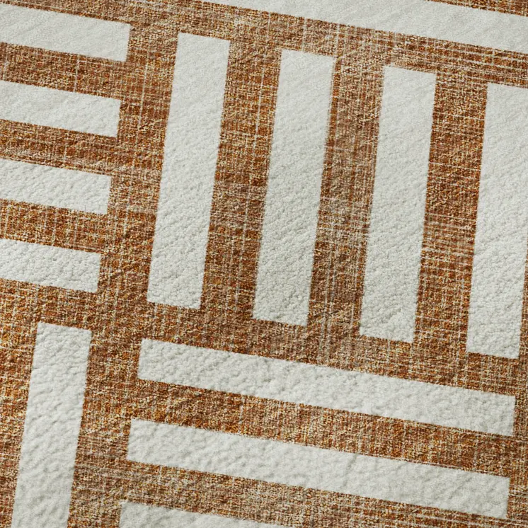 9' X 12' Chili Red And Ivory Geometric Washable Area Rug With UV Protection