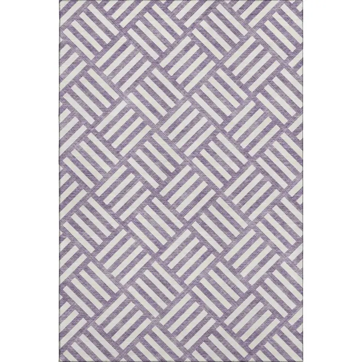 8' X 10' Purple And Ivory Geometric Washable Area Rug With UV Protection
