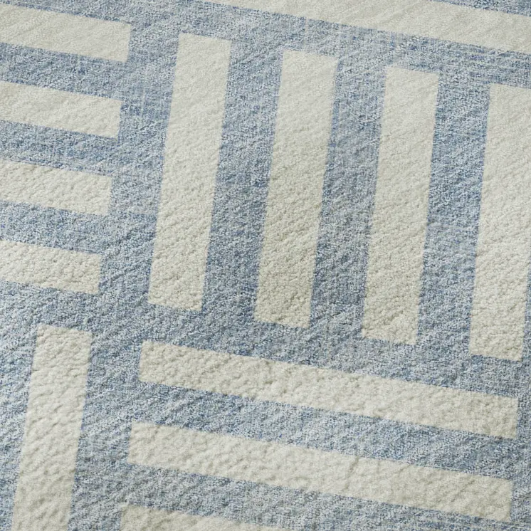 10' X 14' Sky Blue And Ivory Geometric Washable Area Rug With UV Protection