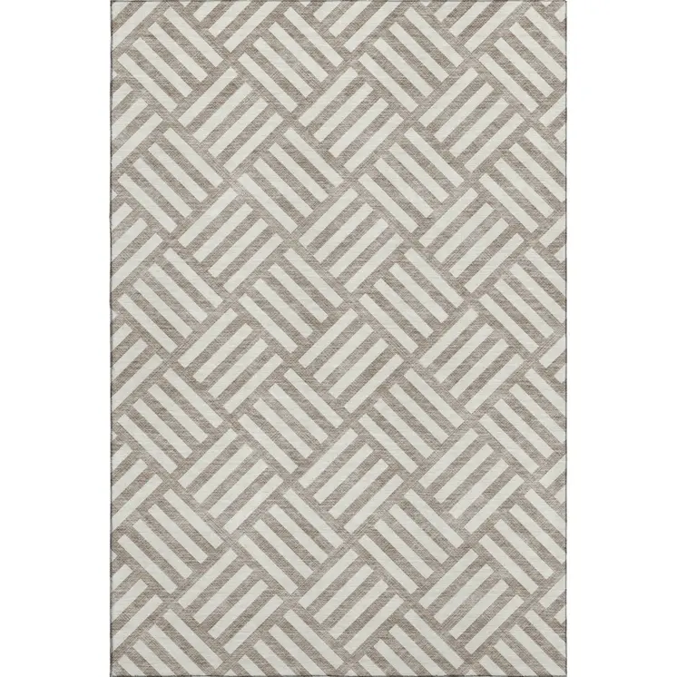 10' X 14' Taupe And Ivory Geometric Washable Area Rug With UV Protection