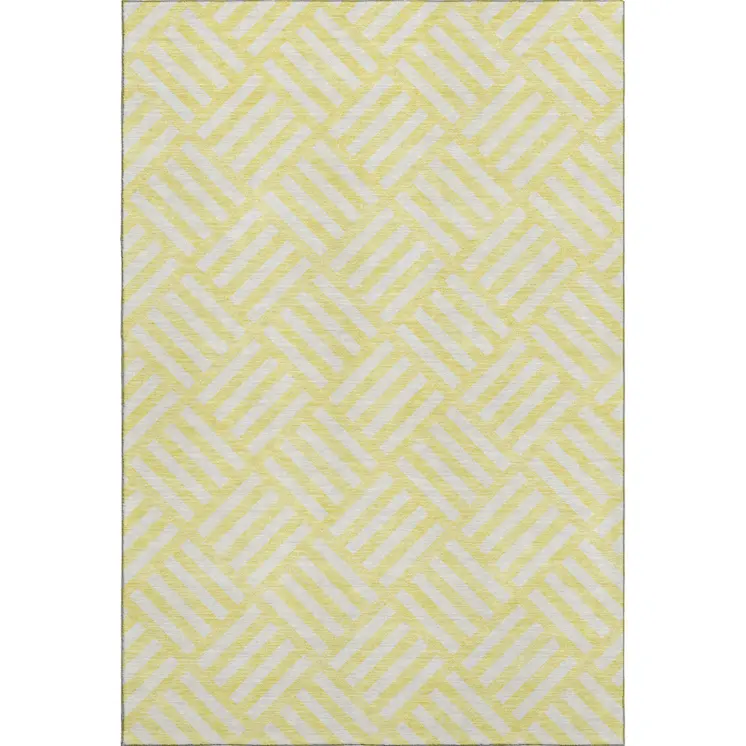 8' X 10' Yellow And Ivory Geometric Washable Area Rug With UV Protection