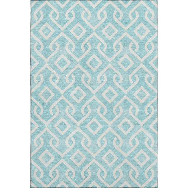 10' X 14' Aqua And Ivory Geometric Washable Area Rug With UV Protection
