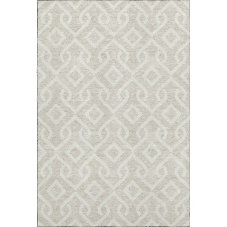 8' X 10' Beige And Ivory Geometric Washable Area Rug With UV Protection