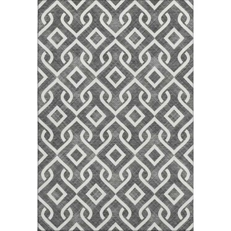 10' X 14' Black And Ivory Geometric Washable Area Rug With UV Protection