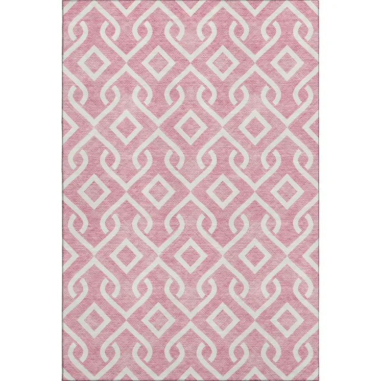 3' X 5' Blush And Ivory Geometric Washable Area Rug With UV Protection