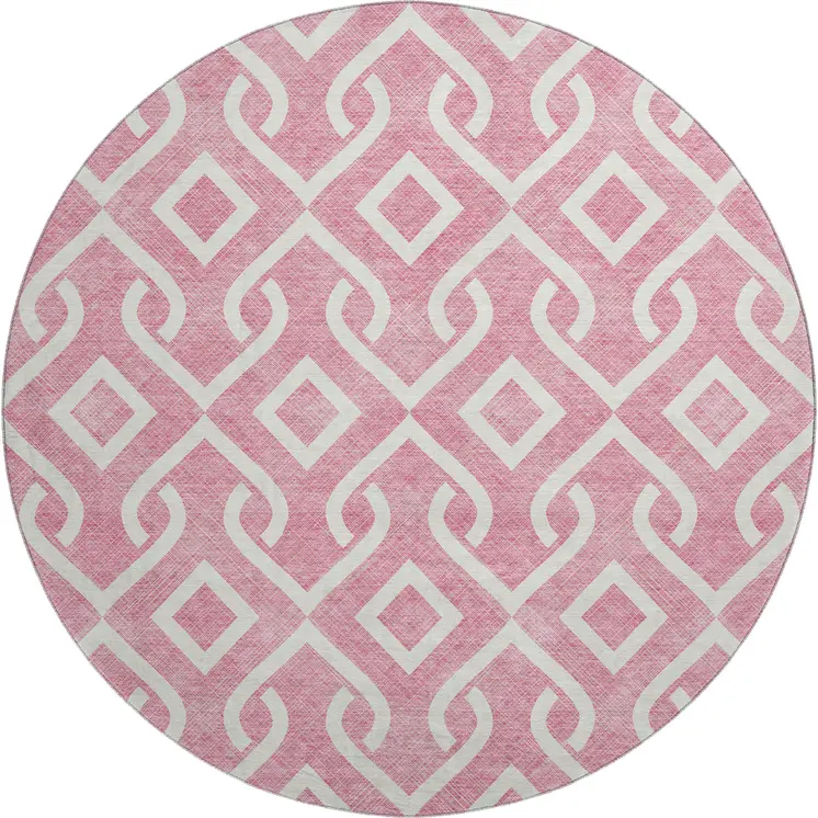8' Blush And Ivory Geometric Washable Round Rug With UV Protection