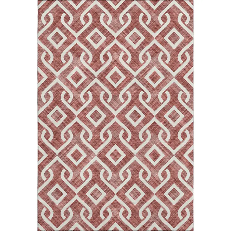 8' X 10' Burgundy And Ivory Geometric Washable Area Rug With UV Protection