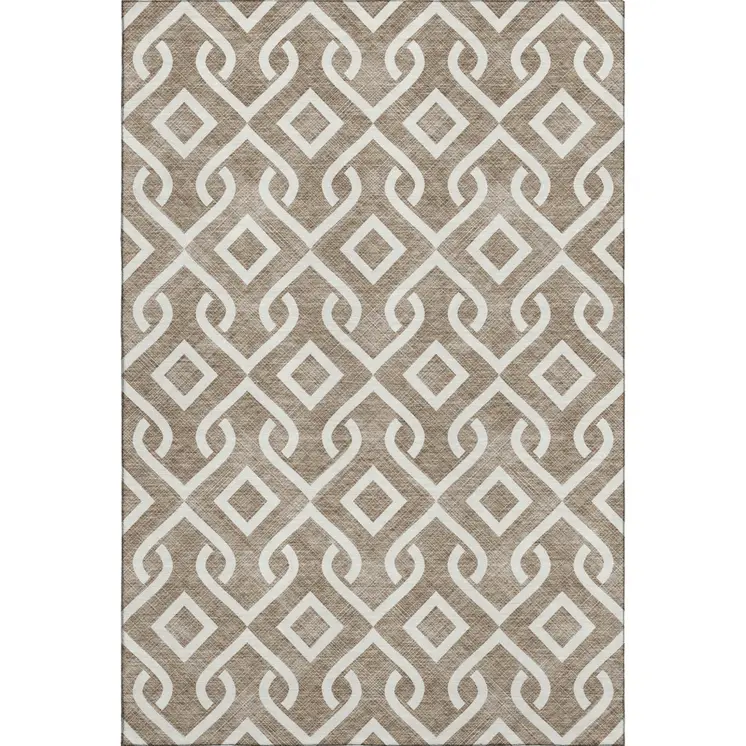 9' X 12' Brown And Ivory Geometric Washable Area Rug With UV Protection