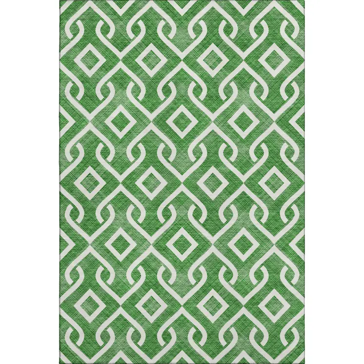 9' X 12' Emerald And Ivory Geometric Washable Area Rug With UV Protection