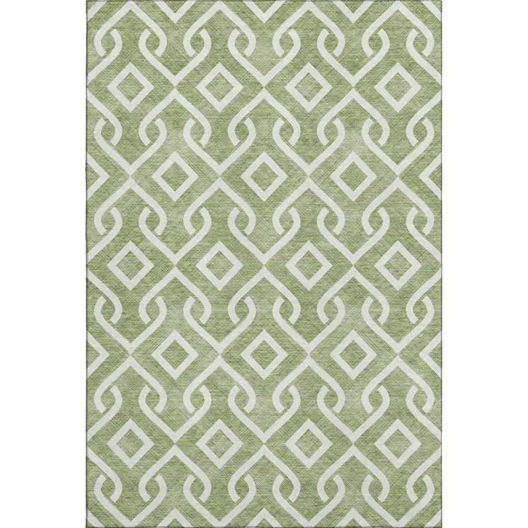 8' X 10' Green And Ivory Geometric Washable Area Rug With UV Protection