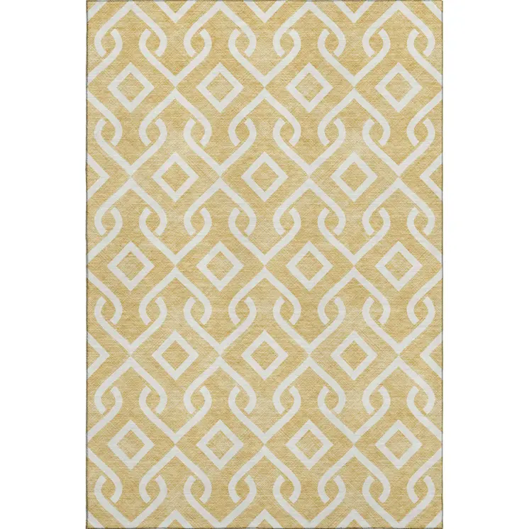 9' X 12' Gold And Ivory Geometric Washable Area Rug With UV Protection