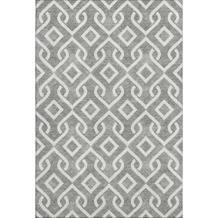 8' X 10' Gray And Ivory Geometric Washable Area Rug With UV Protection