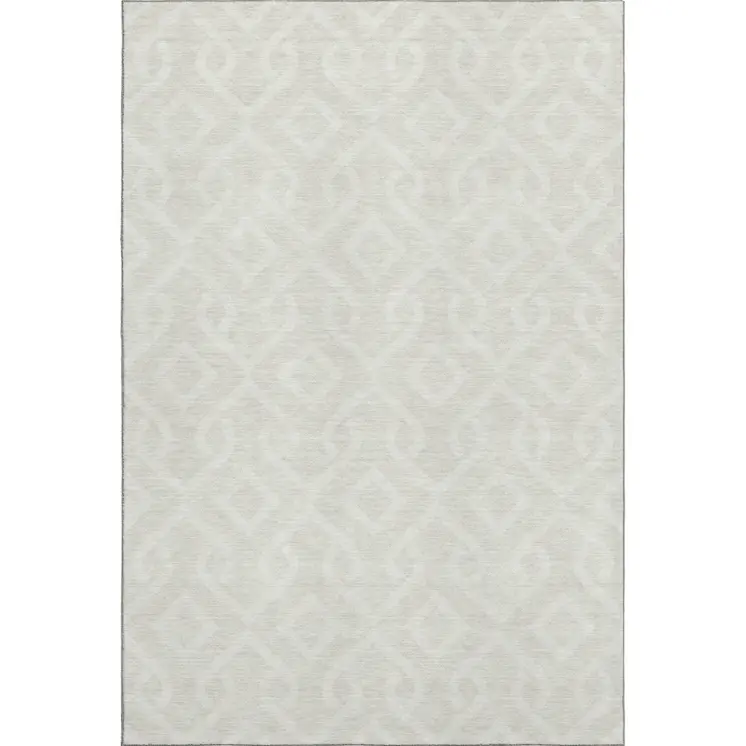 3' X 5' Ivory And Beige Geometric Washable Area Rug With UV Protection