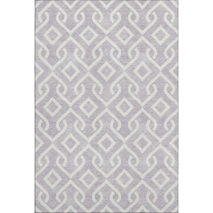 10' X 14' Lavender And Ivory Geometric Washable Area Rug With UV Protection
