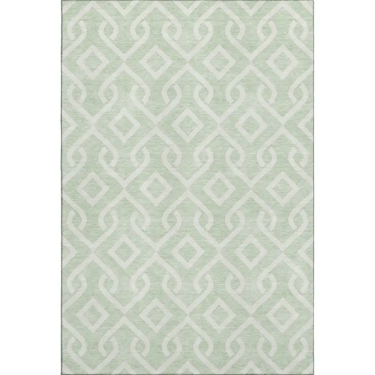3' X 5' Mint Green And Ivory Geometric Washable Area Rug With UV Protection