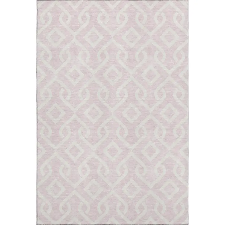 9' X 12' Pink And Ivory Geometric Washable Area Rug With UV Protection