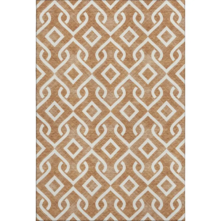 3' X 5' Chili Red And Ivory Geometric Washable Area Rug With UV Protection