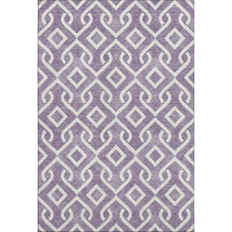 8' X 10' Purple And Ivory Geometric Washable Area Rug With UV Protection
