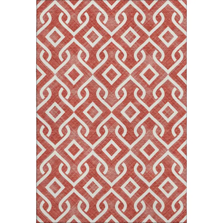 10' X 14' Red And Ivory Geometric Washable Area Rug With UV Protection