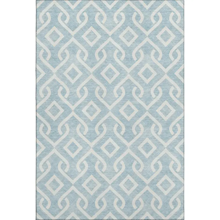 3' X 5' Sky Blue And Ivory Geometric Washable Area Rug With UV Protection