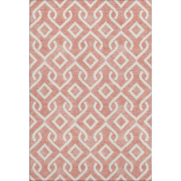 8' X 10' Salmon And Ivory Geometric Washable Area Rug With UV Protection