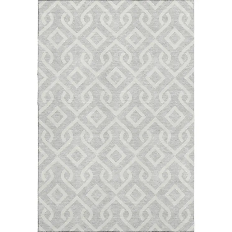 8' X 10' Silver And Ivory Geometric Washable Area Rug With UV Protection