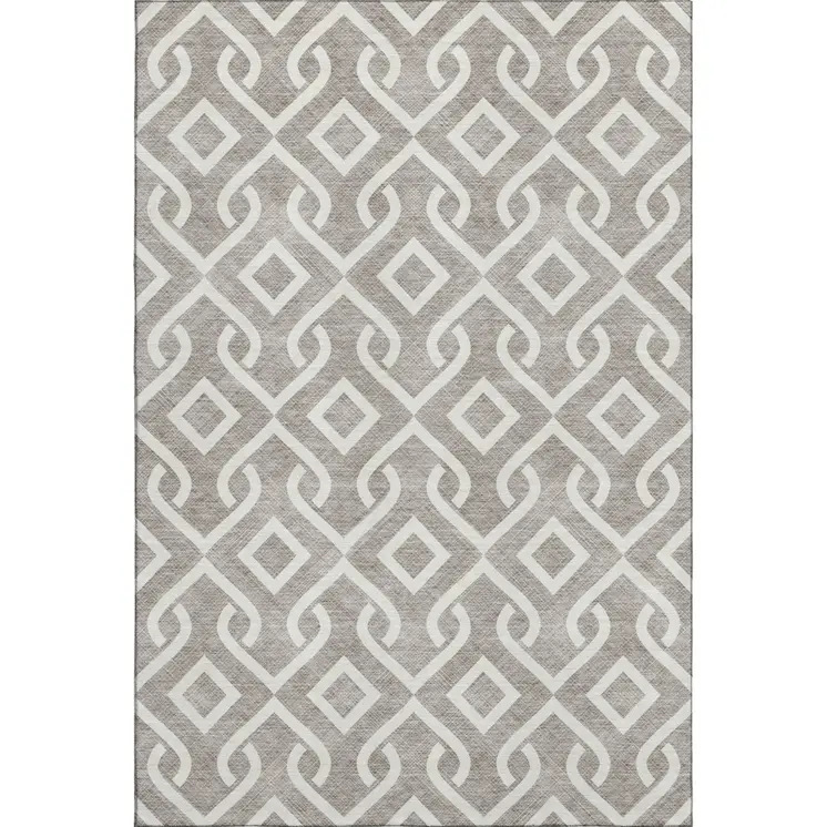 5' X 8' Taupe And Ivory Geometric Washable Area Rug With UV Protection