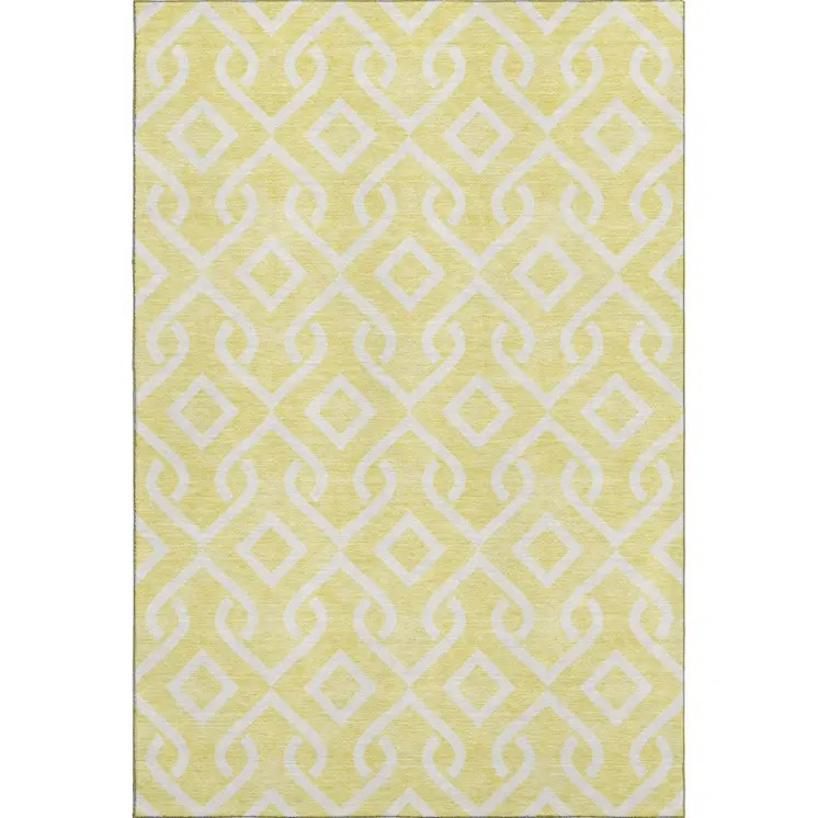 5' X 8' Yellow And Ivory Geometric Washable Area Rug With UV Protection
