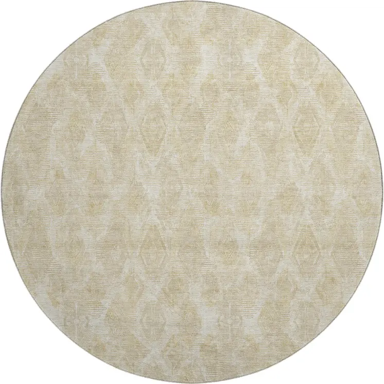 8' Beige And Coffee Diamond Washable Round Rug With UV Protection