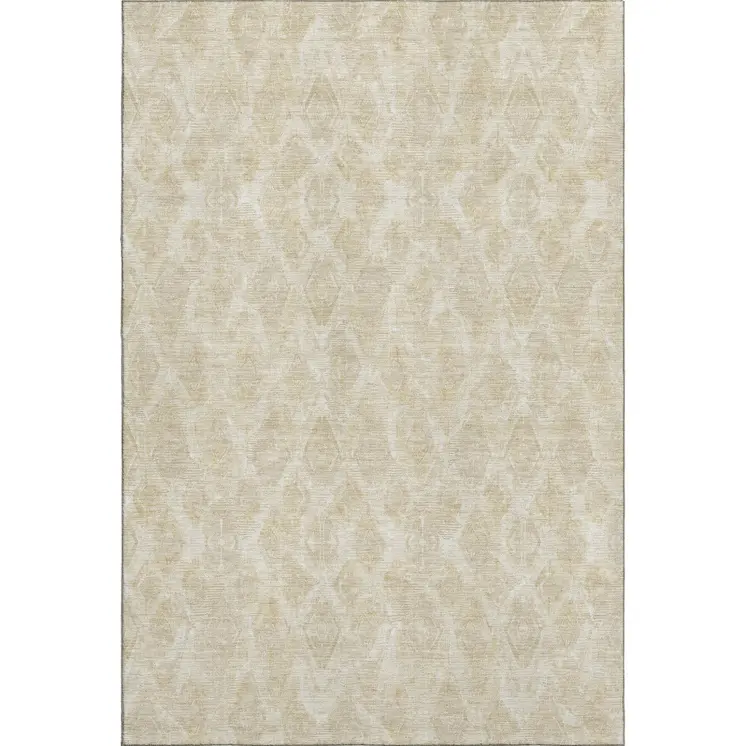 10' X 14' Beige And Coffee Diamond Washable Area Rug With UV Protection