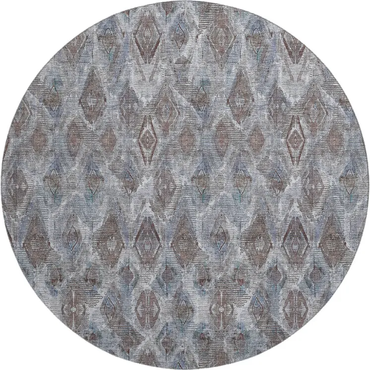 8' Blue And Gray Diamond Washable Round Rug With UV Protection