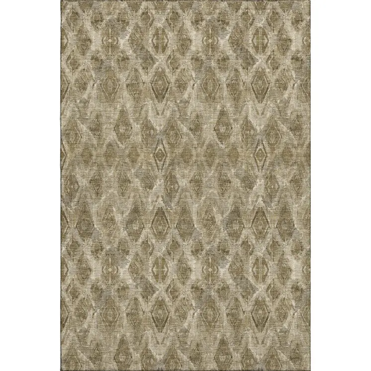 9' X 12' Coffee And Beige Diamond Washable Area Rug With UV Protection