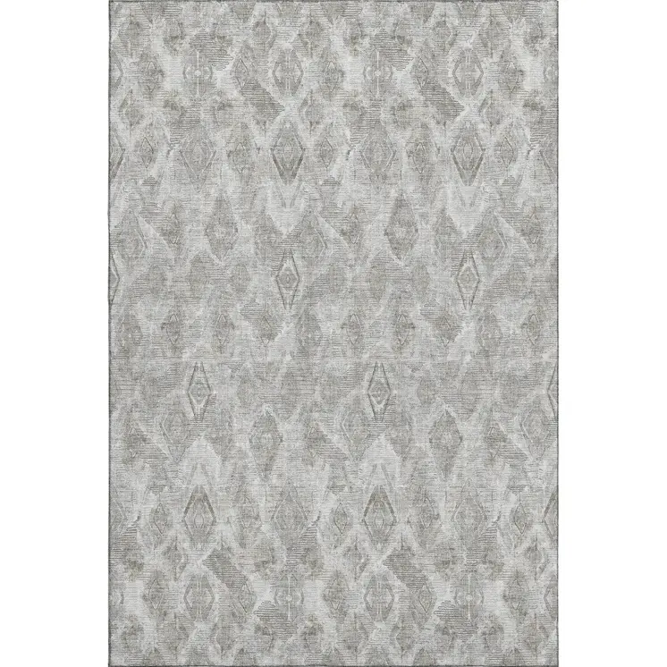 5' X 8' Silver And Gray Diamond Washable Area Rug With UV Protection