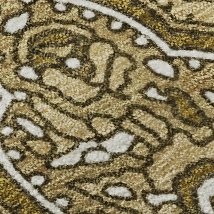 5' X 8' Brown And Ivory Paisley Washable Area Rug With UV Protection