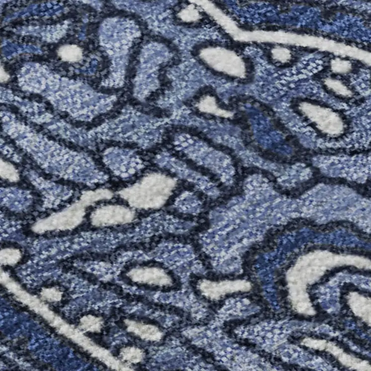3' X 5' Navy Blue And Ivory Paisley Washable Area Rug With UV Protection