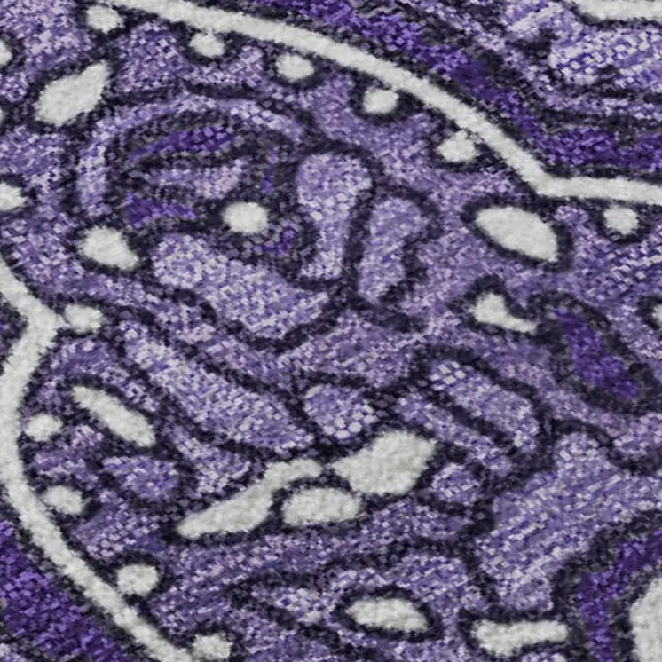 9' X 12' Purple And Ivory Paisley Washable Area Rug With UV Protection