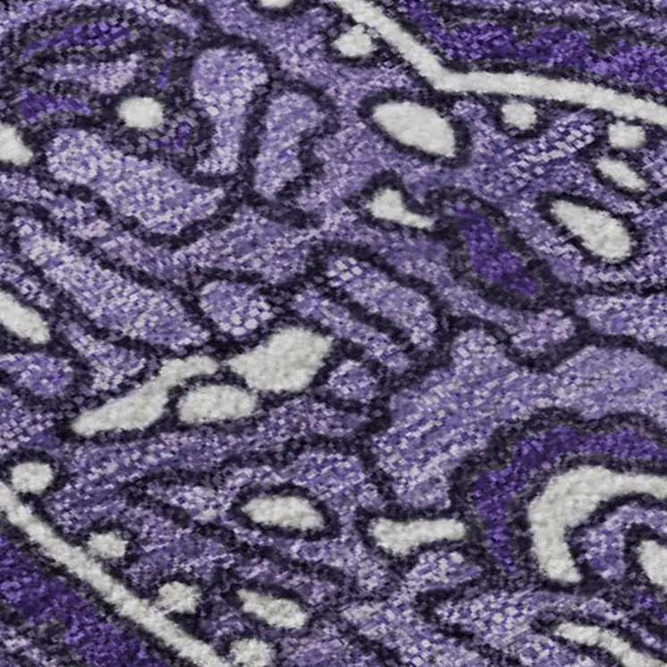 10' X 14' Purple And Ivory Paisley Washable Area Rug With UV Protection