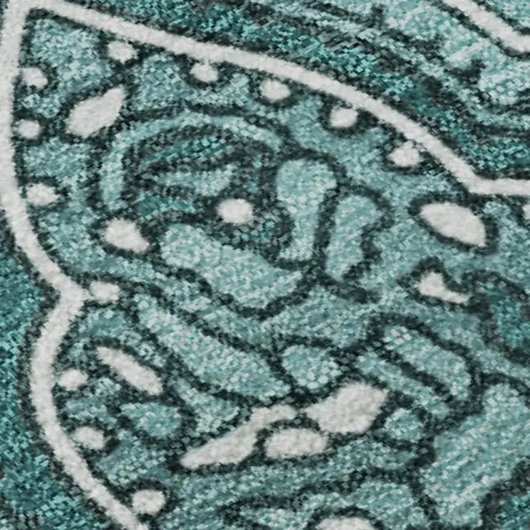 5' X 8' Teal And Ivory Paisley Washable Area Rug With UV Protection
